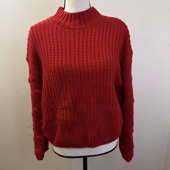 Jessica Simpson Cropped Sweater Red Chunky Knit Bobble Knit Sleeves Size Medium - Picture 3 of 9